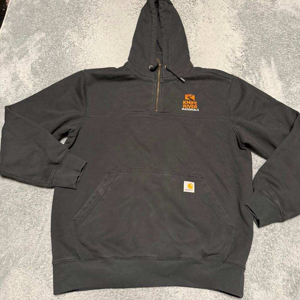 Carhartt Rain Defender Hoodie Mens Large Loose Fit Fleece Black Quarter Zip